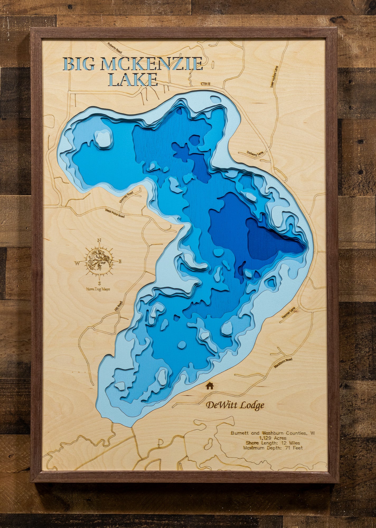 Big McKenzie Lake in Wisconsin - 3D Wood Maps – Horn Dog Maps