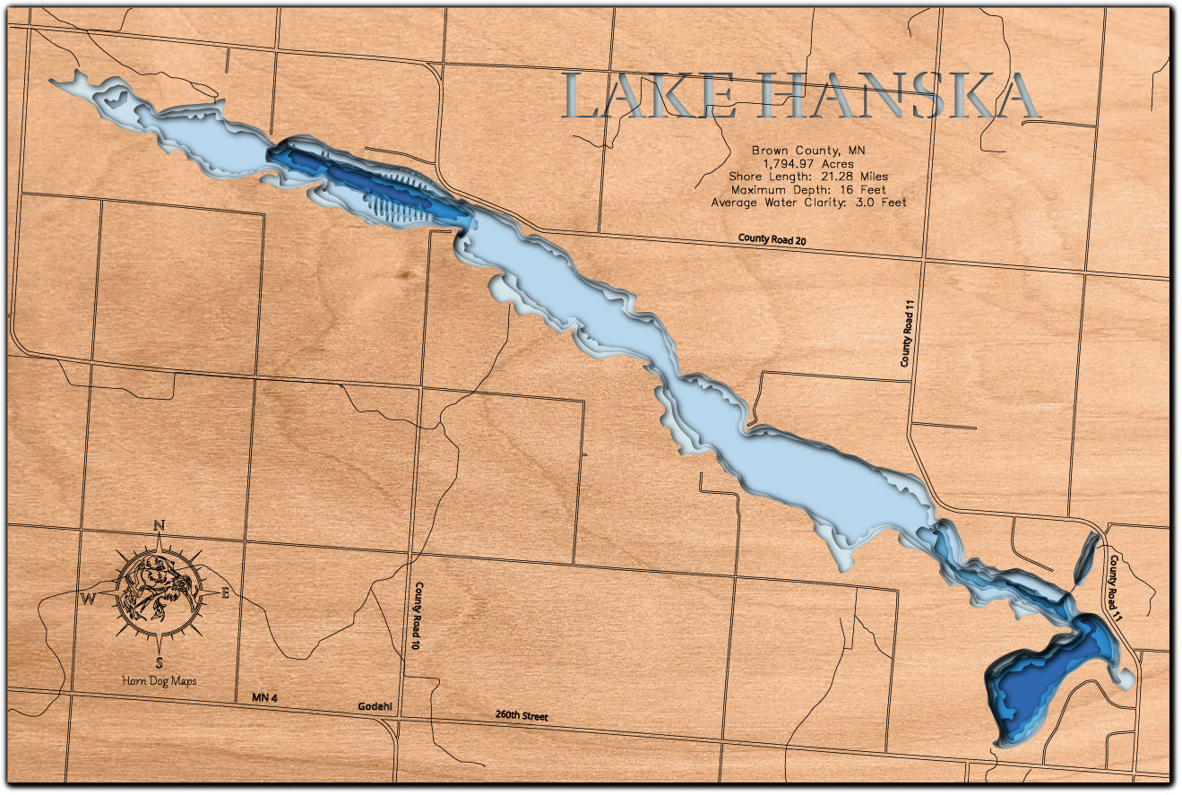 Lake Hanska in Brown County, MN Horn Dog Maps