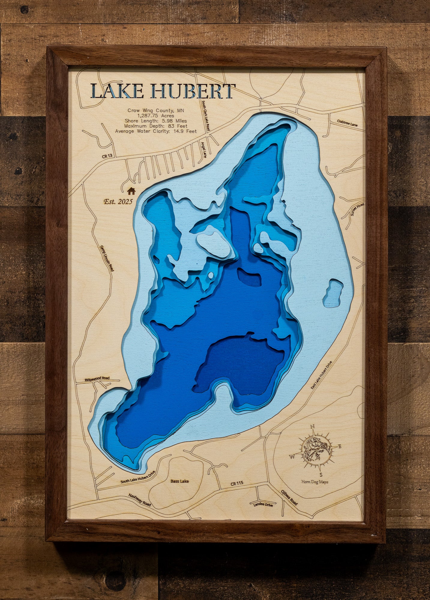 Lake Hubert in Crow Wing County, MN - 3D Wood Maps – Horn Dog Maps