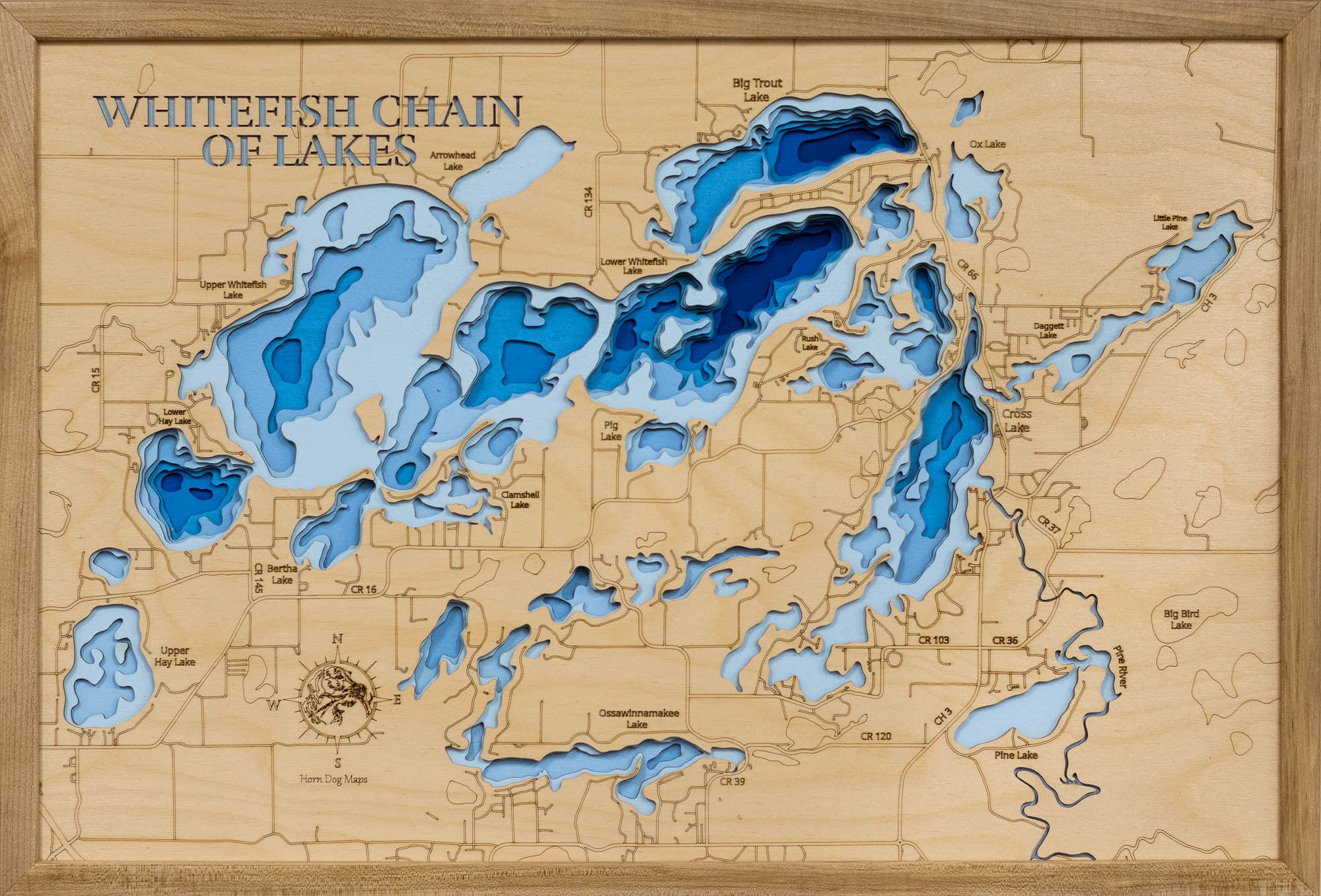 Hand Painted Map of the Whitefish Chain of Lakes, Minnesota 1959 / Old Vintage Whitefish Chain / shops Brainerd Lakes / Cross Lake / Trout Lake