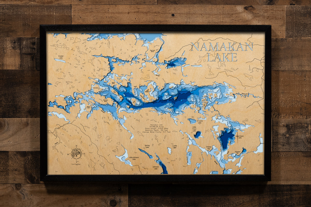Namakan (St. Louis) custom 3D wood map, perfect for home decor and gifts.