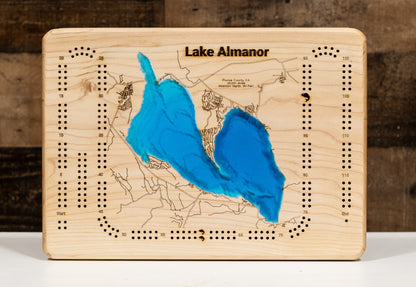 Lake Almanor in Plumas County, CA 3D depth map,cribbage board from high-quality wood.