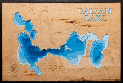 Decorative 3D wooden lake map of 3d Lake Map of Balsam Lake in Itasca County, MN, crafted with care.