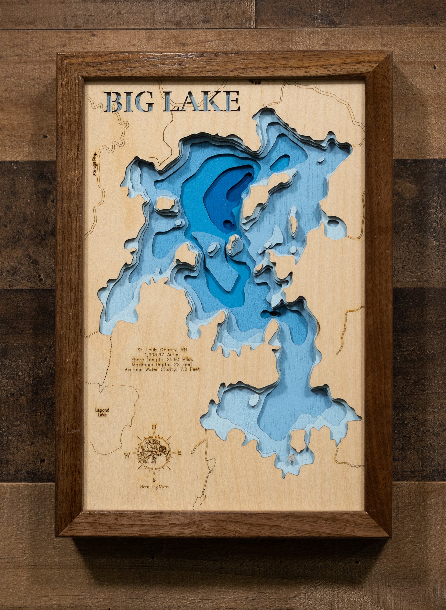 Big Lake in St. Louis County, MN custom 3D wood map, perfect for home decor and gifts.