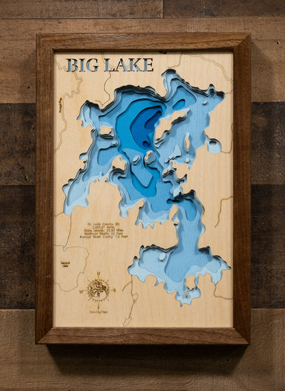 Big Lake in St. Louis County, MN custom 3D wood map, perfect for home decor and gifts.