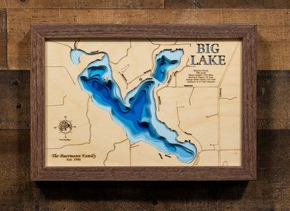 Big Lake in Stearns County MN 3d wooden lake map