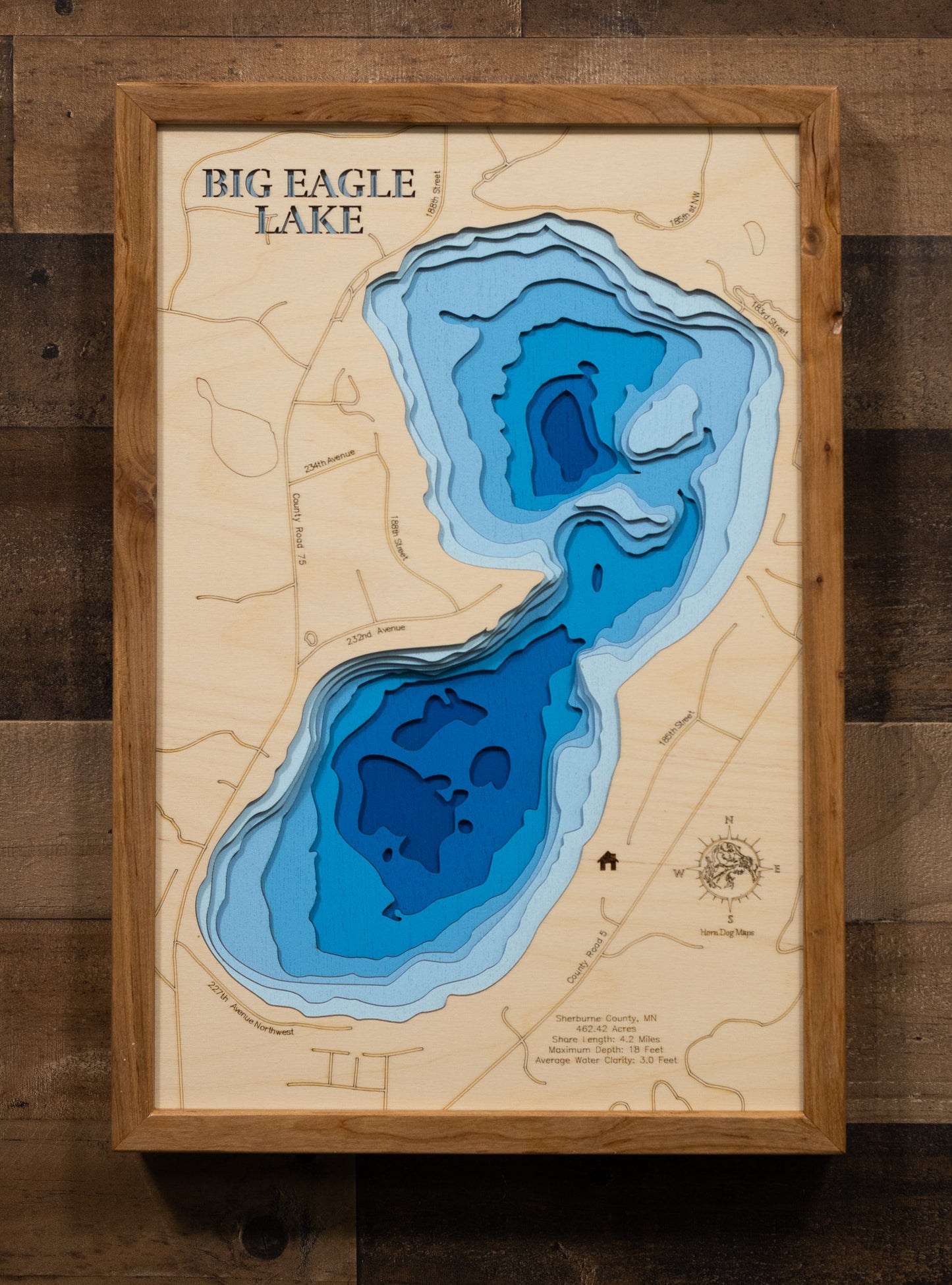 Eagle Lake in Sherburne County, MN custom 3D wood map, perfect for home decor and gifts.