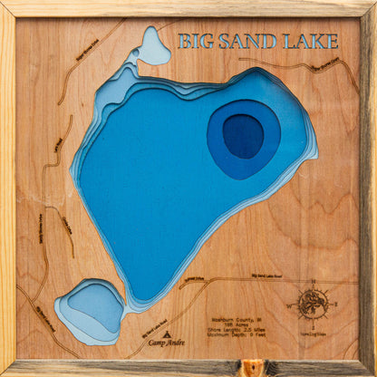 Sand Lake in Washburn County, WI custom 3D wood map, perfect for home decor and gifts.