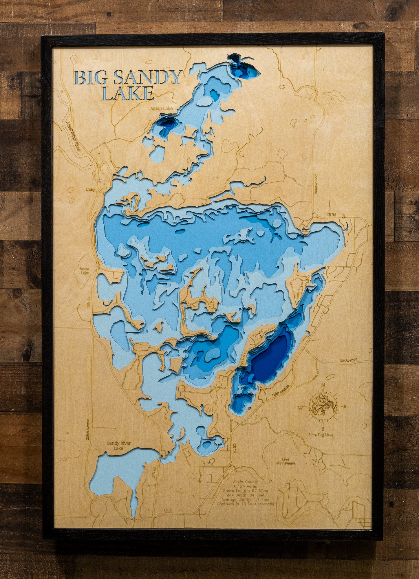 3d Depth Map of Big Sandy Lake in Aitkin County, MN - 3D Wood Maps