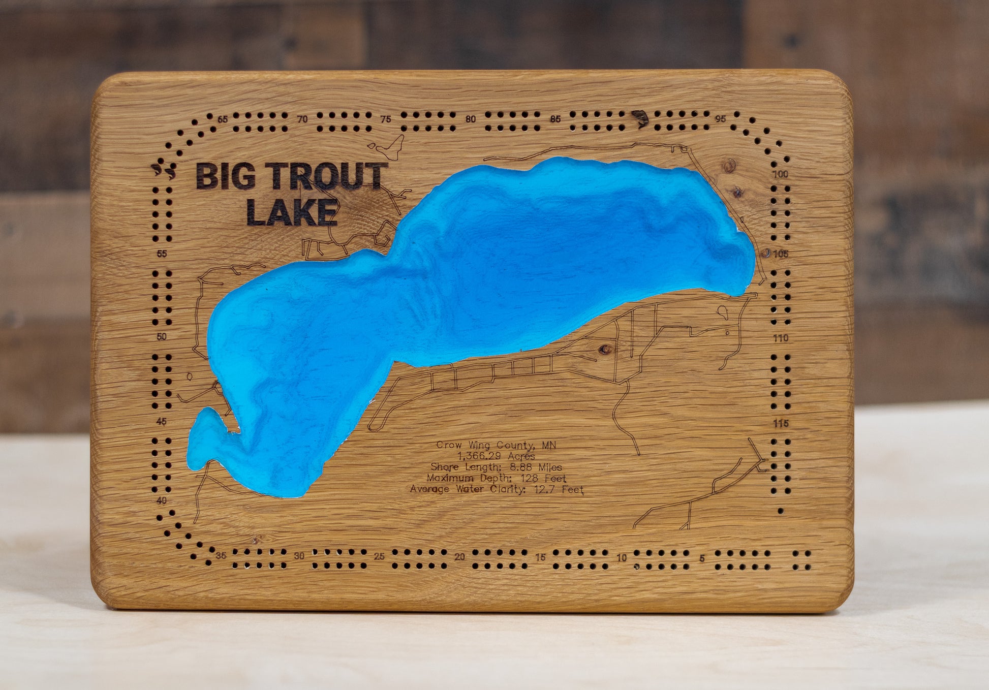 Big Trout Lake in Crow Wing County, MN custom 3D wood map, perfect for home decor and gifts.