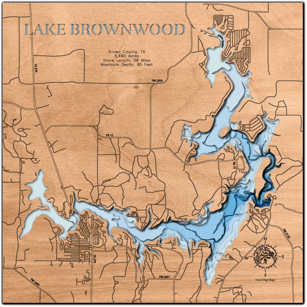 Precision-cut wooden map of Brownwood (Brown), perfect for unique decor.