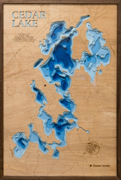 Decorative 3D wooden lake map of 3d Wooden Lake Map of Cedar Lake in Aitkin County, MN, crafted with care.