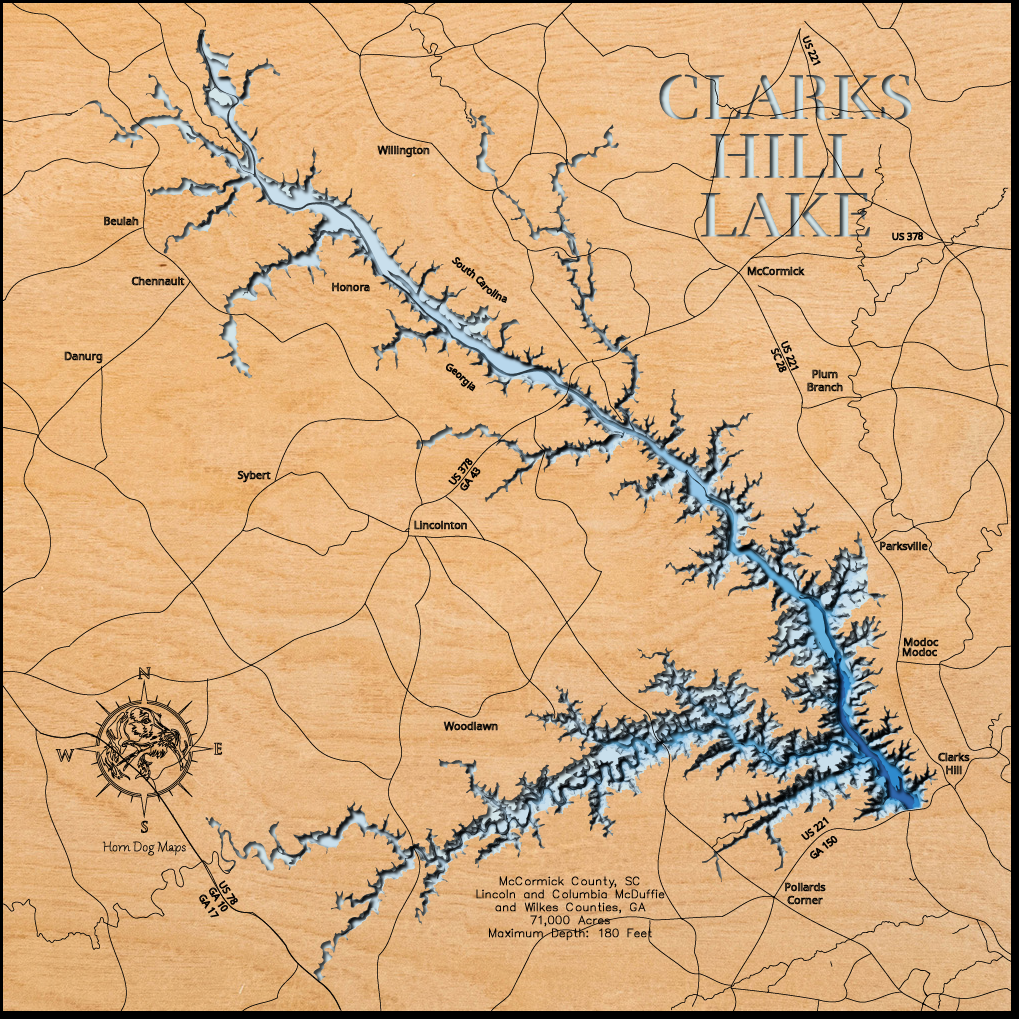 Clarks Hill Lake / Strom Thurmond Lake in McCormick County, SC, Lincoln, Columbia, McDuffie, and Wilkes Counties, GA