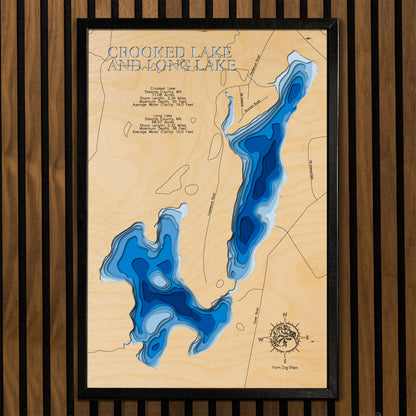 Crooked Lake  and Long Lake in Stearns County, MN 3D depth map, laser cut from high-quality wood.