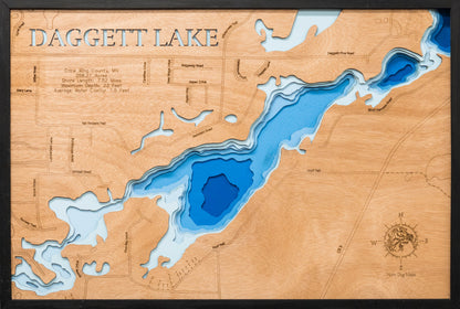 Precision-cut wooden map of Daggett Lake in Crow Wing County, MN, perfect for unique decor.