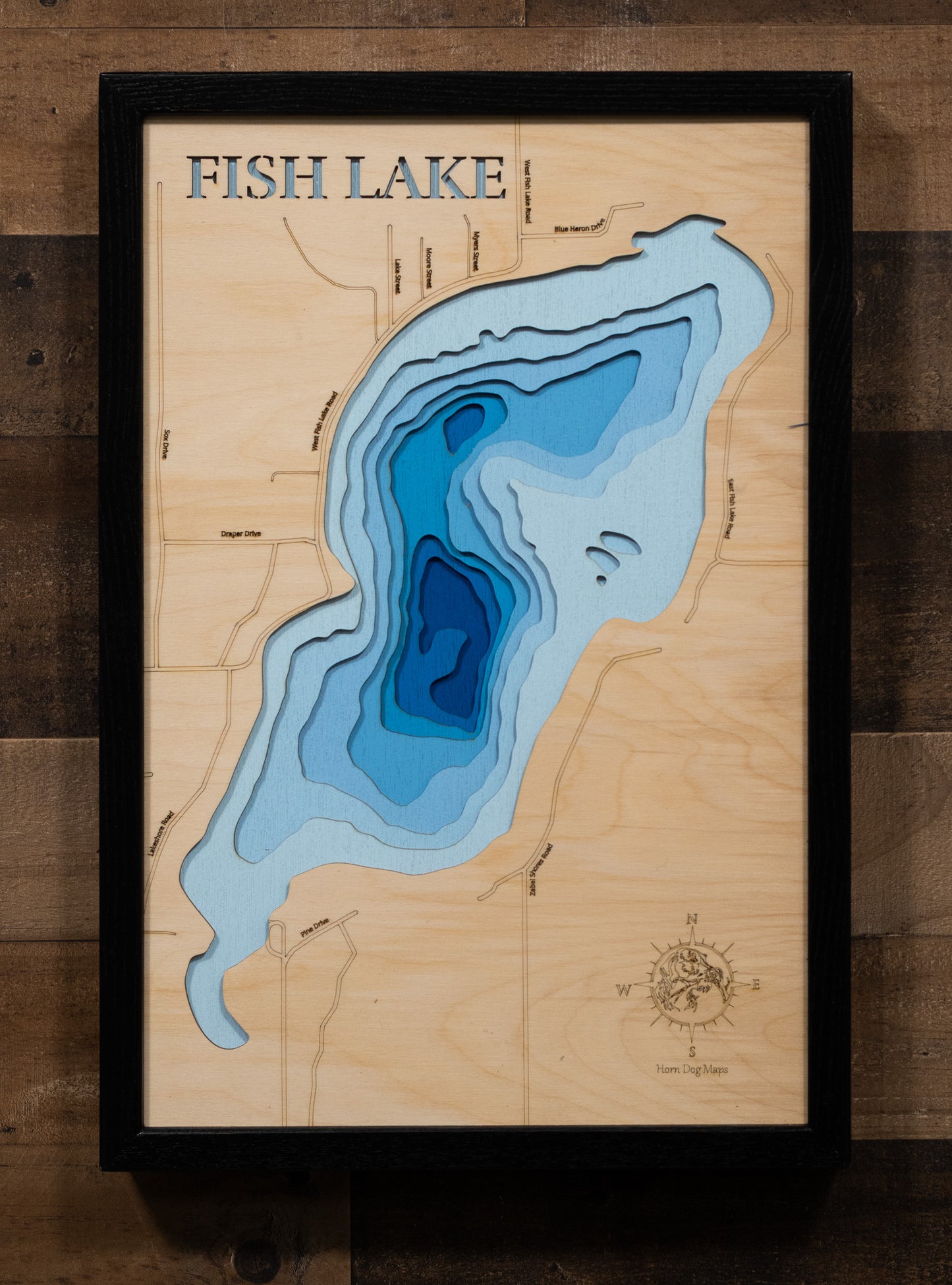 Fish Lake in St. Joseph County, MI custom 3D wood map, perfect for home decor and gifts.