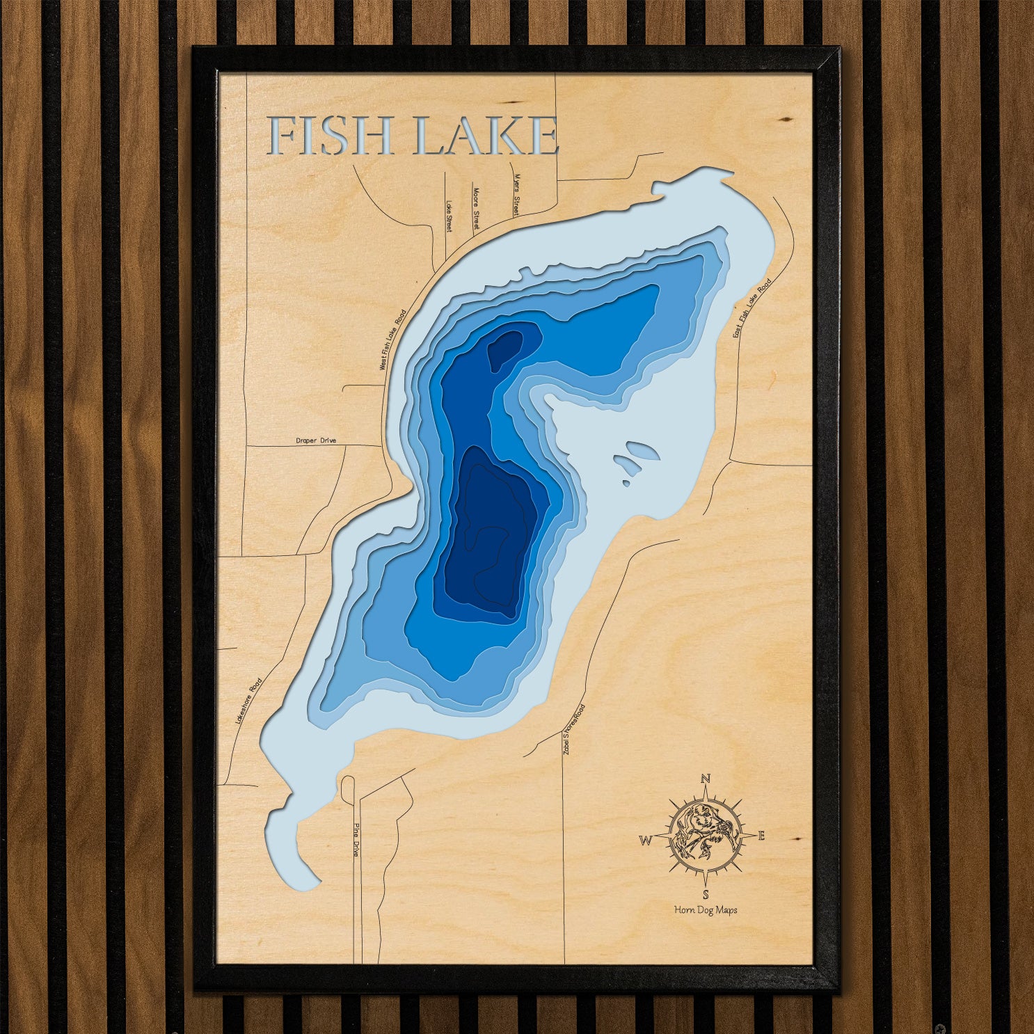 Fish Lake in St. Joseph County, MI custom 3D wood map, perfect for home decor and gifts.