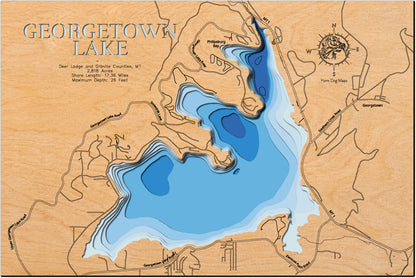 Georgetown Lake in Deer Lodge County and Granite County, MT 3D depth map, laser cut from high-quality wood.