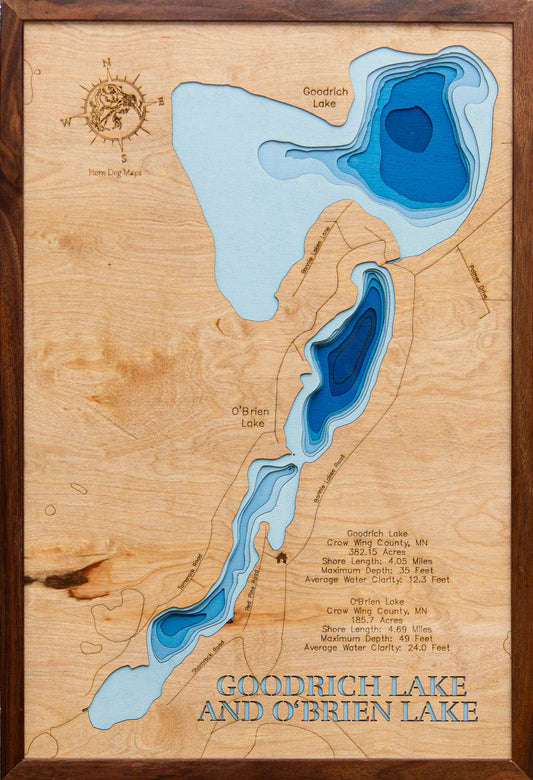 Goodrich Lake and O'Brien Lake in Crow Wing County, MN