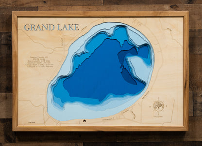 Grand Lake in Stearns County, MN 3D depth map, laser cut from high-quality wood.