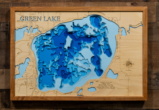 Green Lake in Kandiyohi County, MN custom 3D wood map, perfect for home decor and gifts.