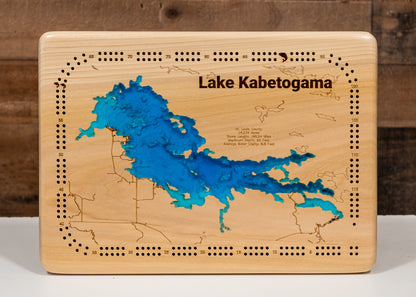 Decorative 3D wooden lake map of Kabetogama Lake in St. Louis County, Minnesota, crafted with care.