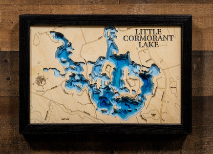 Handcrafted 3D wood map of 3d Lake Map of Little Cormorant Lake in Becker County, MN, ideal for lake enthusiasts.