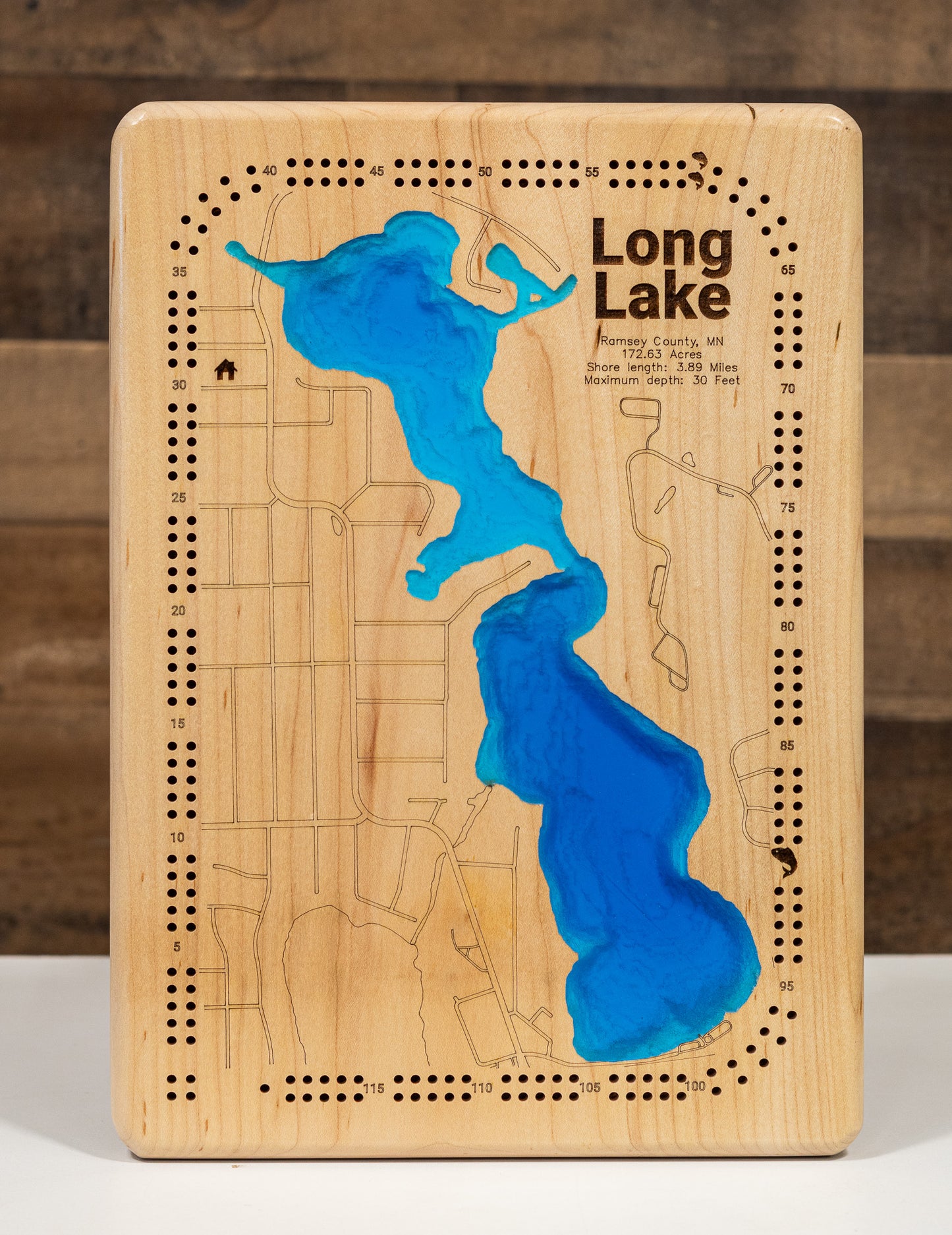 Maple Cribbage board of Long Lake in Ramsey county Minnesota