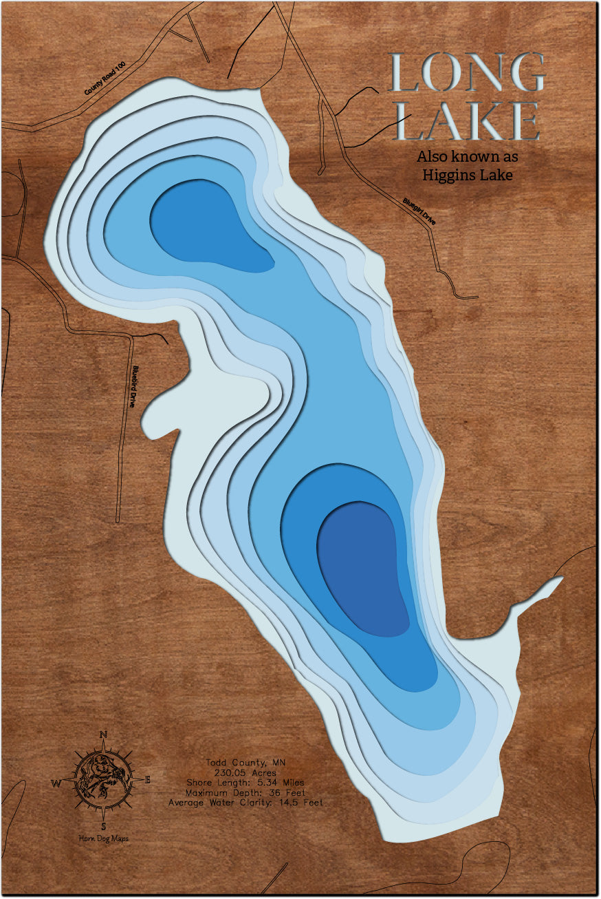 Long Lake in County, Todd County, MN. Also known as Higgins