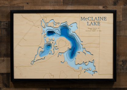 McClaine Lake in Sawyer County, WI custom 3D wood map, perfect for home decor and gifts.