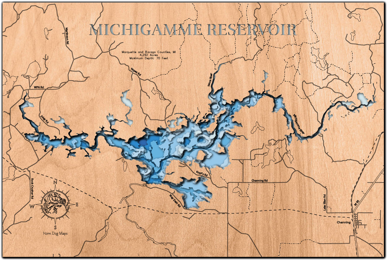 Michigamme Reservoir in Marquette and Baraga Counties, MI – Horn Dog Maps