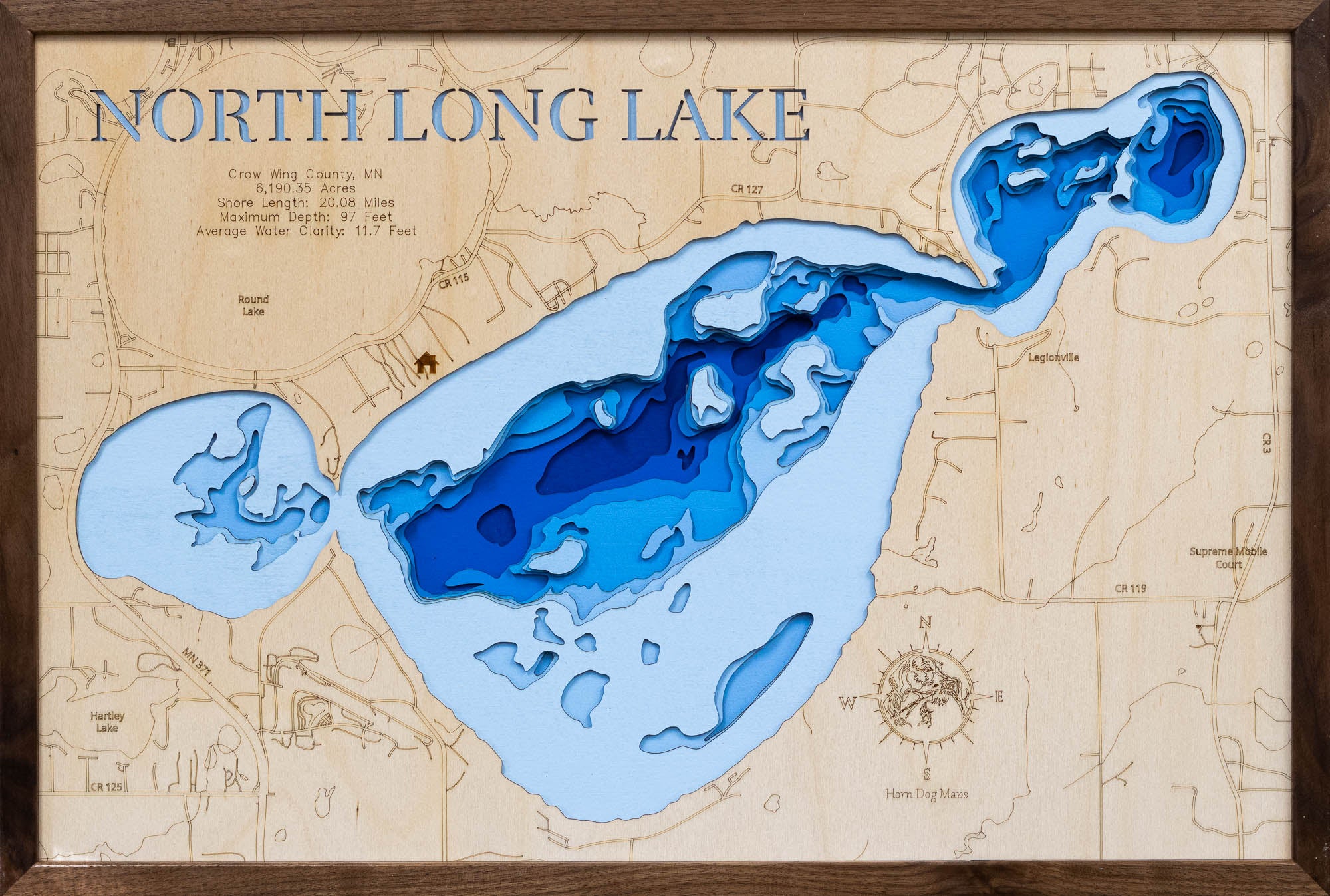 North Long Lake in Crow Wing County, MN - 3D Wood Maps – Horn Dog Maps