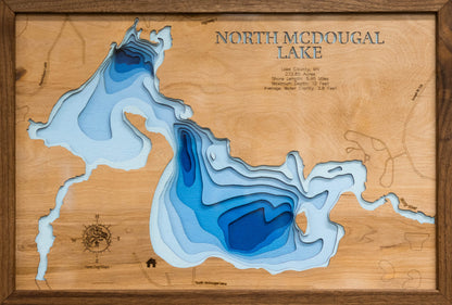 North McDougal Lake in Lake County, MN 3D depth map, laser cut from high-quality wood.