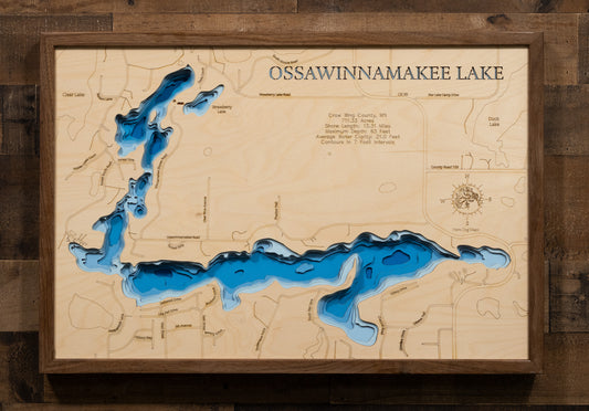 3d Lake map of Ossawinnamakee Lake in Crow Wing County MN with a Cherry Frame