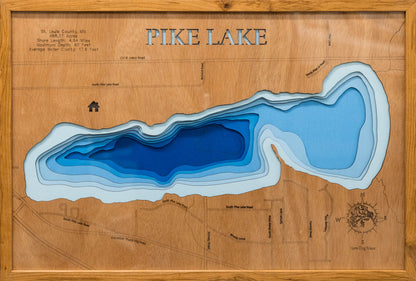 Pike Lake in St. Louis County, MN 3D depth map, laser cut from high-quality wood.