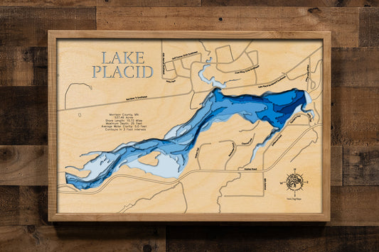 Lake Placid in Morrison County, MN custom 3D wood map, perfect for home decor and gifts.