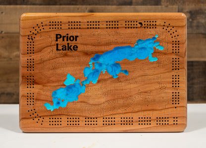 Precision-cut wooden map of Prior Lake in Scott County, MN, perfect for unique decor.