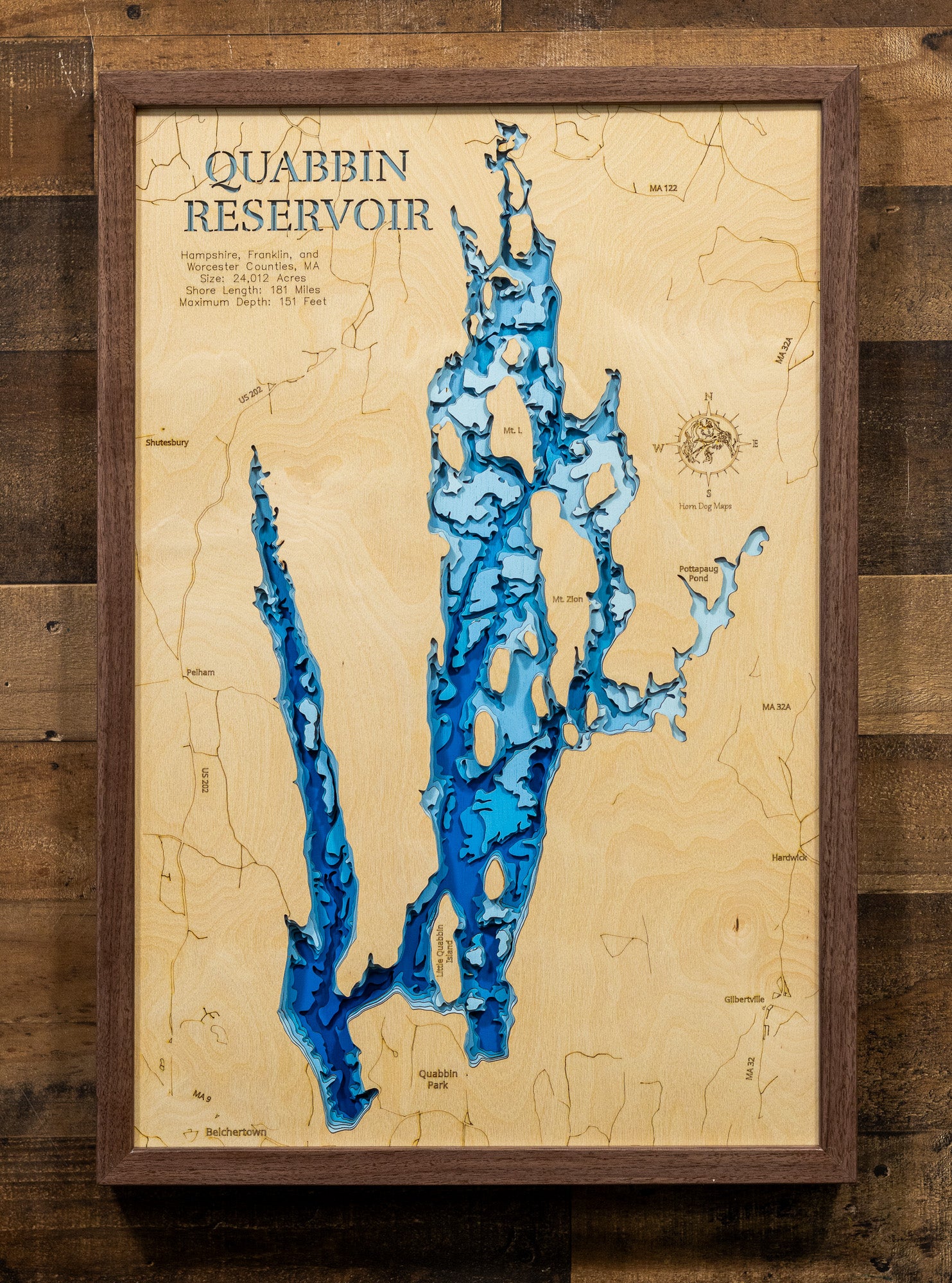 Quabbin Reservoir in Massachusetts - 3D Wood Maps – Horn Dog Maps
