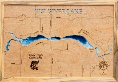 Red River Lake in Otter Tail County, MN 3D depth map, laser cut from high-quality wood.