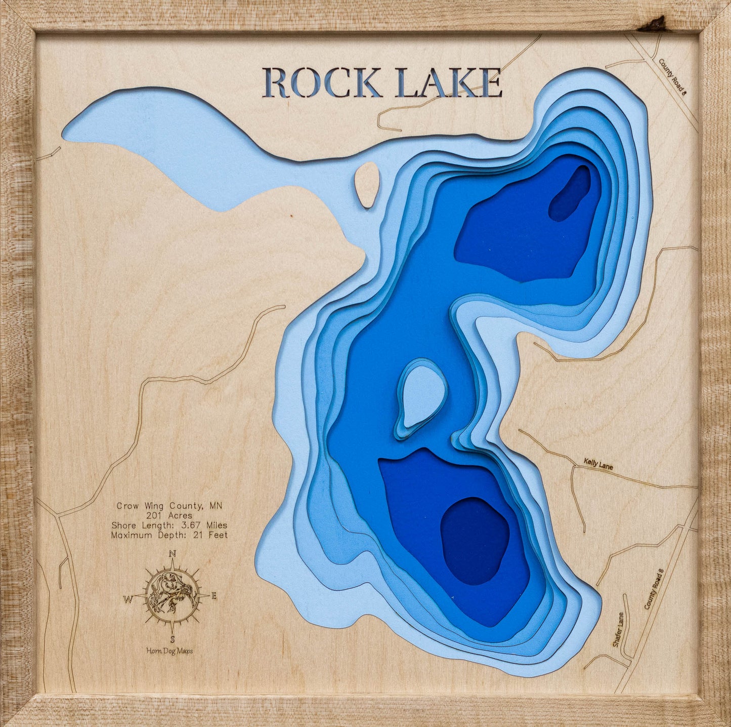 Rock Lake in Crow Wing County, MN  custom 3D wood map, perfect for home decor and gifts.