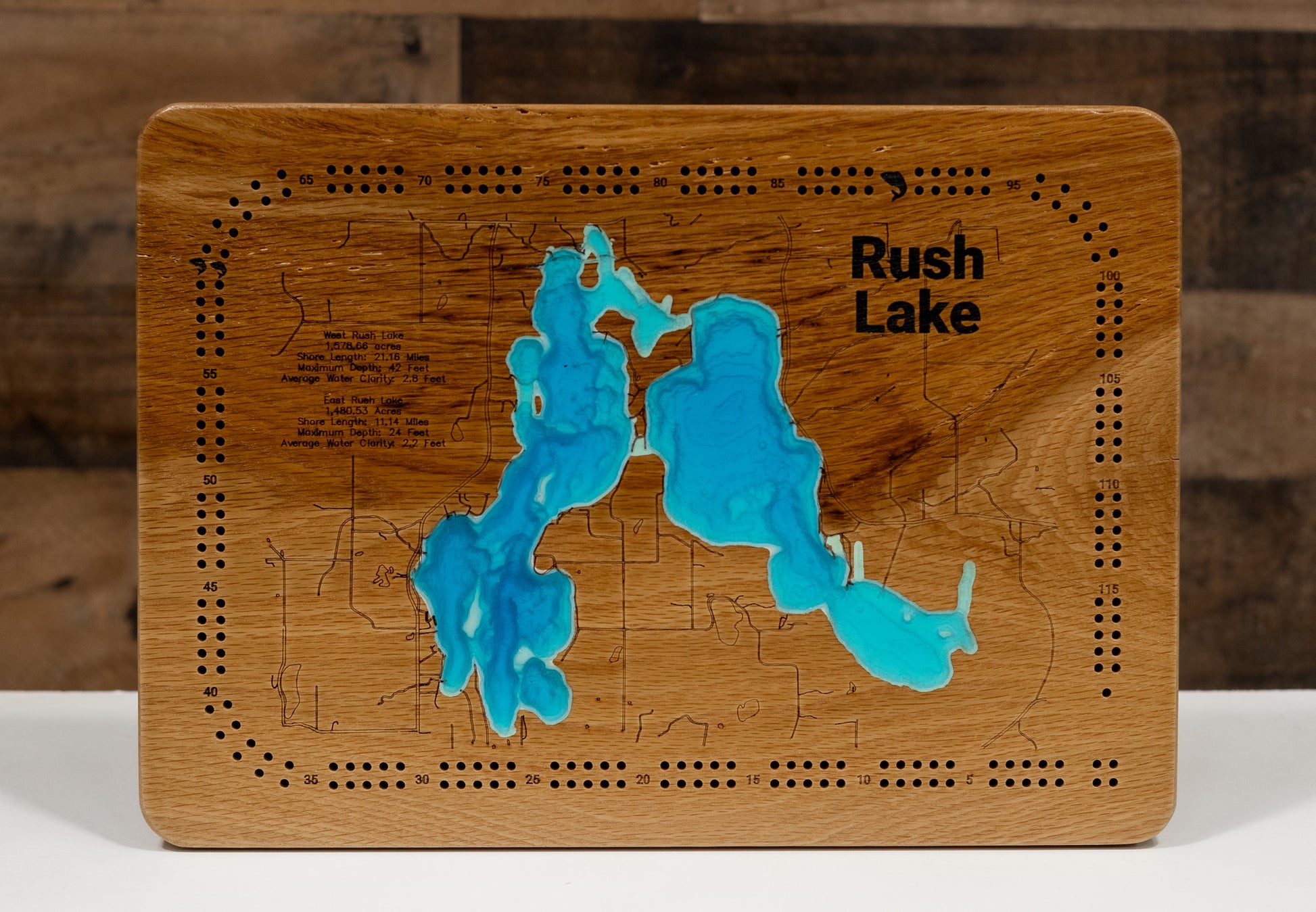 3d Lake Map of Rush Lake in Chisago County, MN 3D depth map, laser cut from high-quality wood.