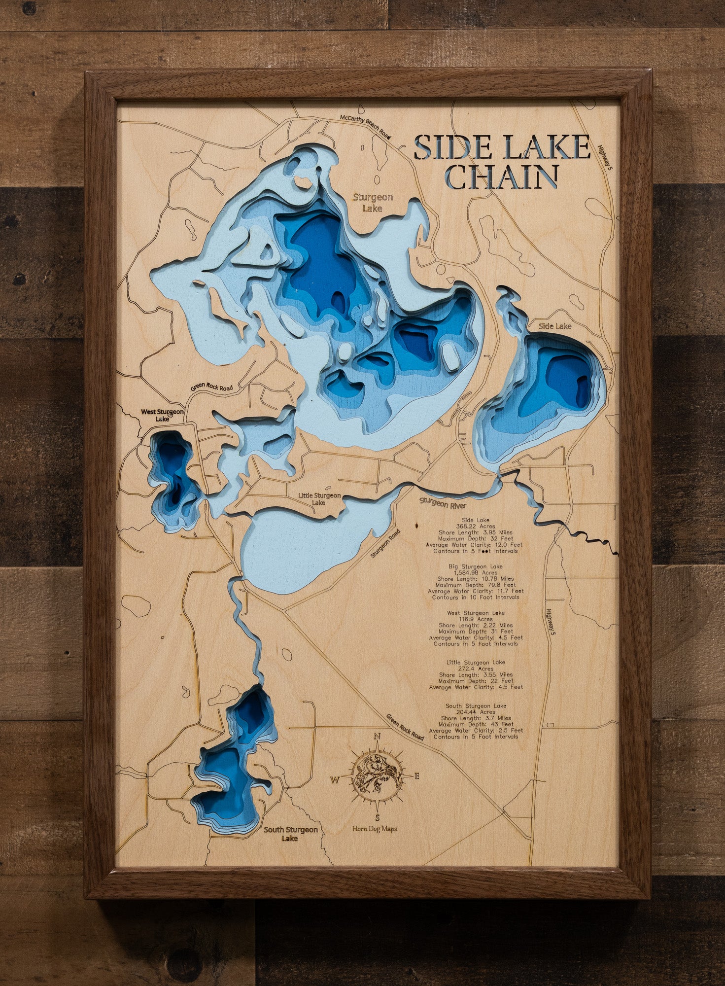 Side Lake Chain in St. Louis County, MN custom 3D wood map, perfect for home decor and gifts.