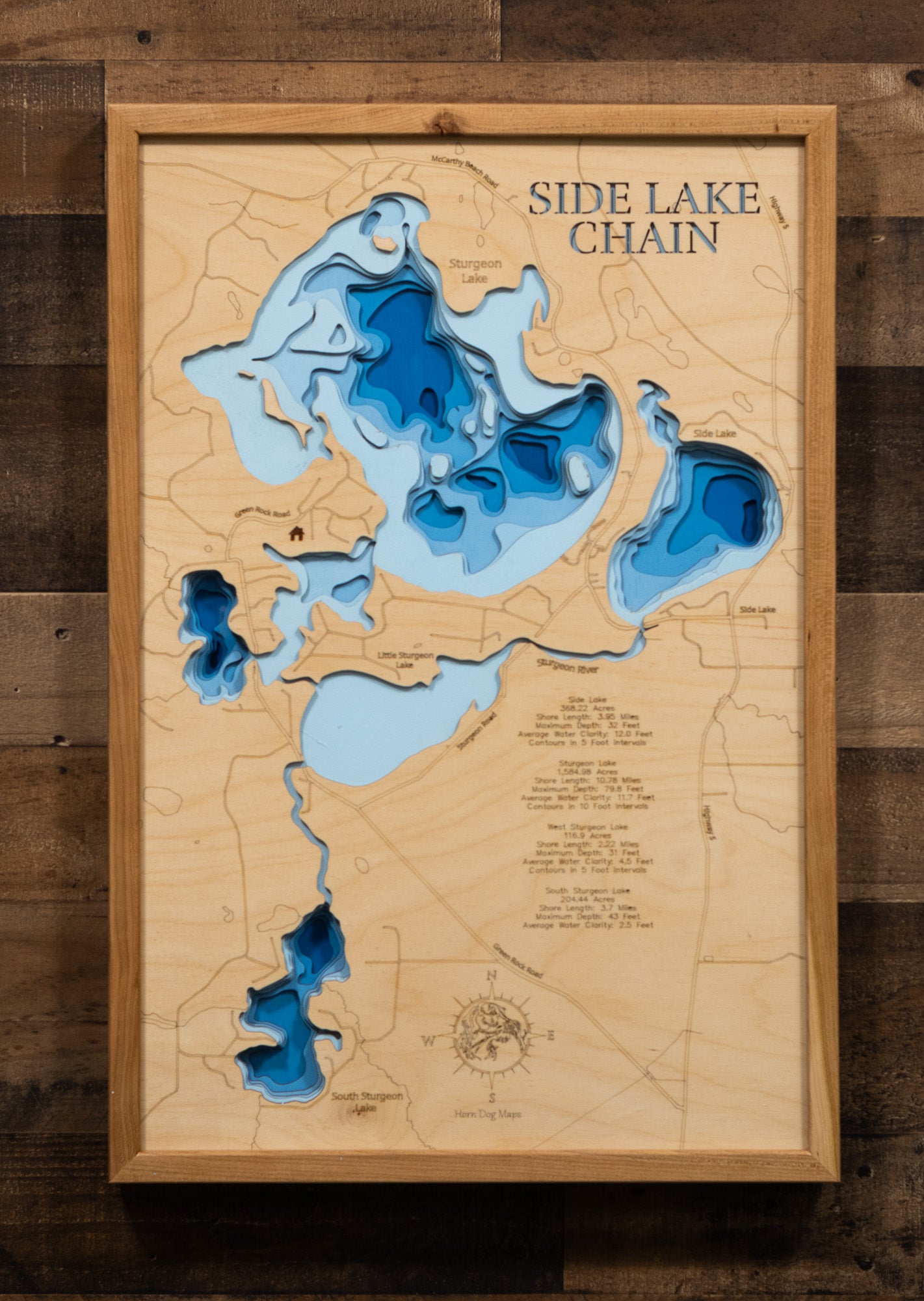 Side Lake Chain in St. Louis County, MN custom 3D wood map, perfect for home decor and gifts.