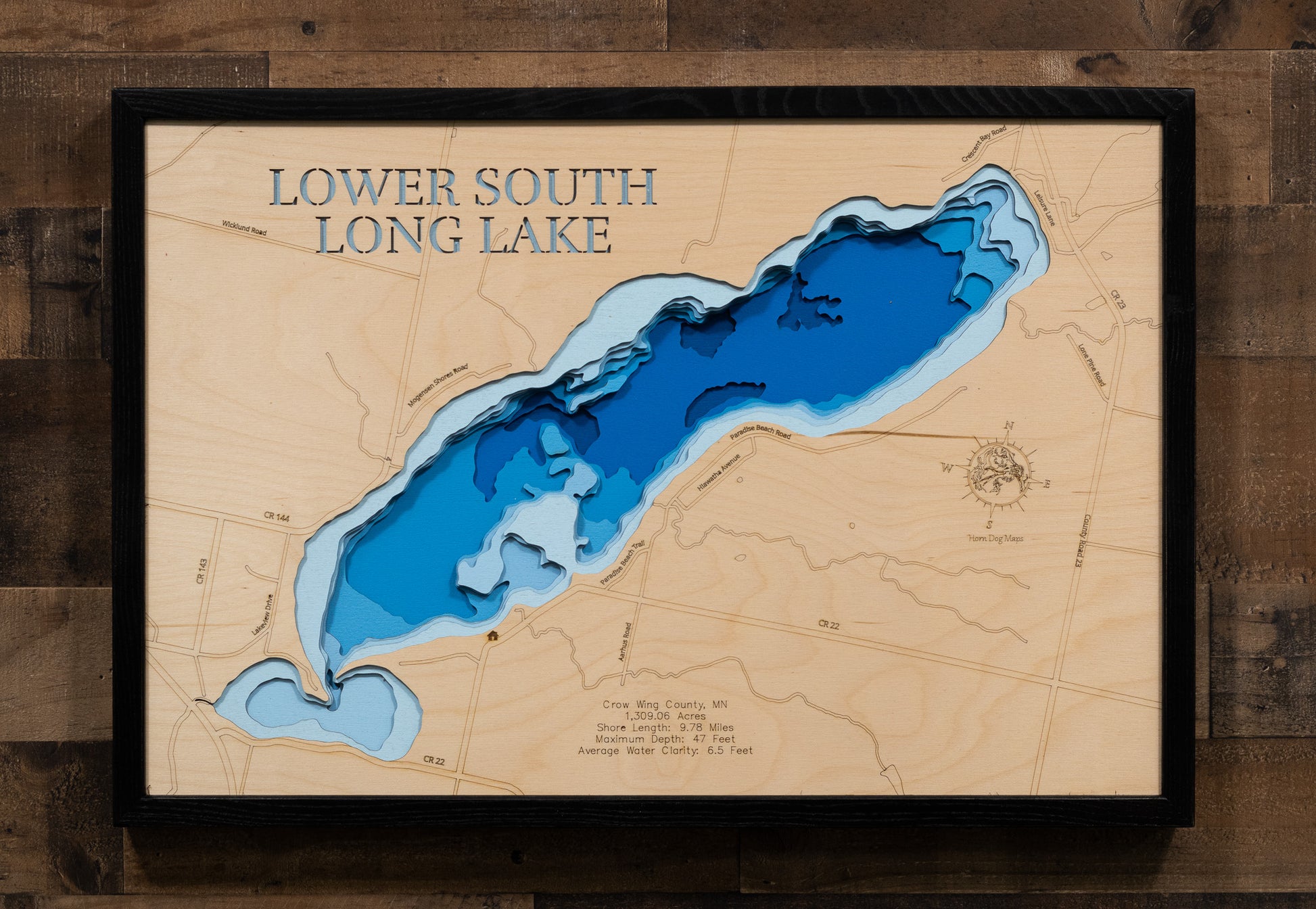 South Long Lake in Crow Wing County, MN   custom 3D wood map, perfect for home decor and gifts.