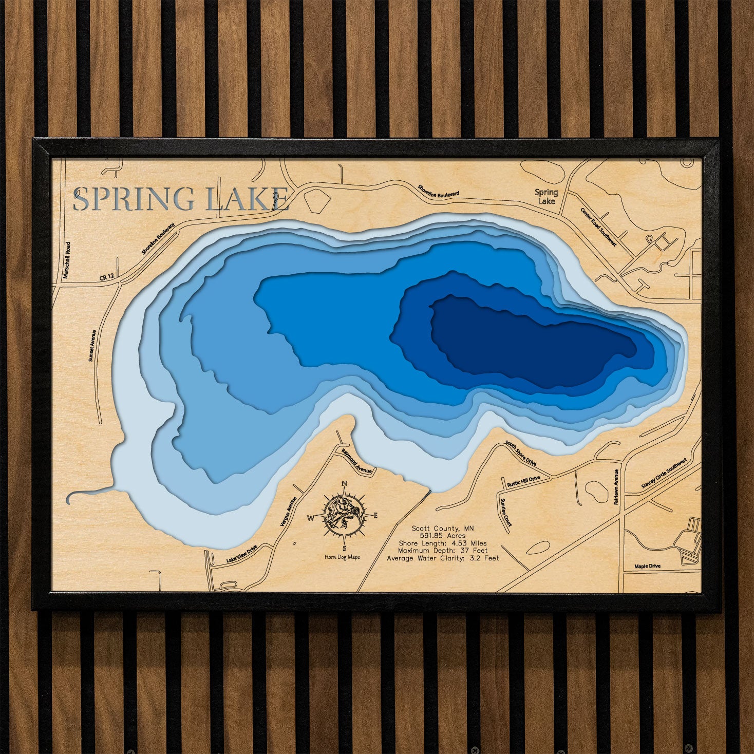 Spring Lake in Scott County, MN custom 3D wood map, perfect for home decor and gifts.