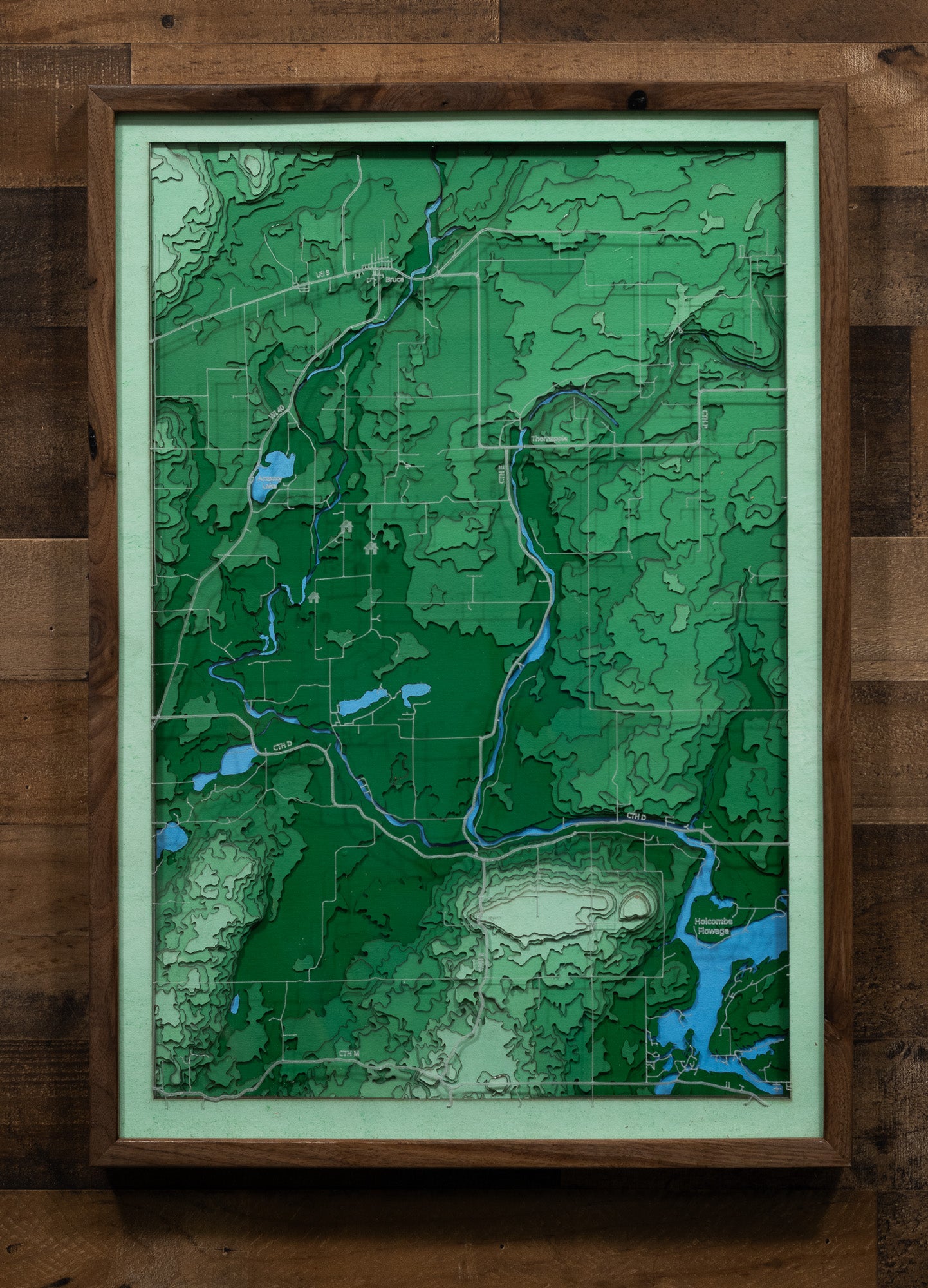 Topographic map with a walnut frame