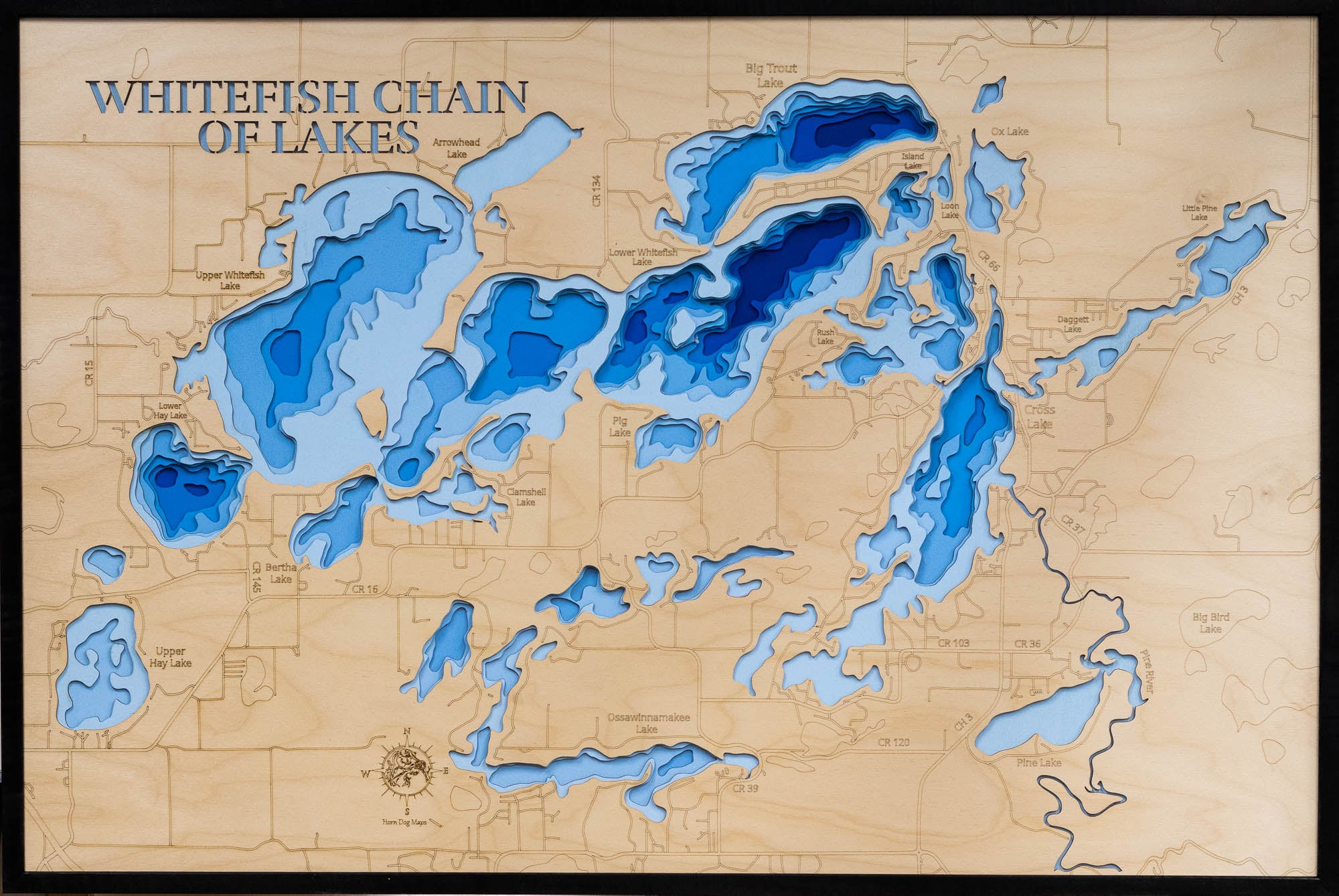 Custom 3D Wood Lake Maps - Laser Cut Designs by Horn Dog Maps