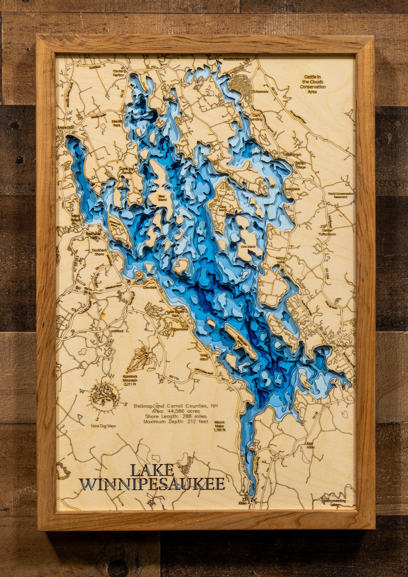 Lake Winnipesaukee in Belknap and Carroll Counties, NH - 3D Wood