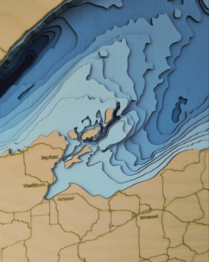 Closeup pan of the depth contours Lake Superior 