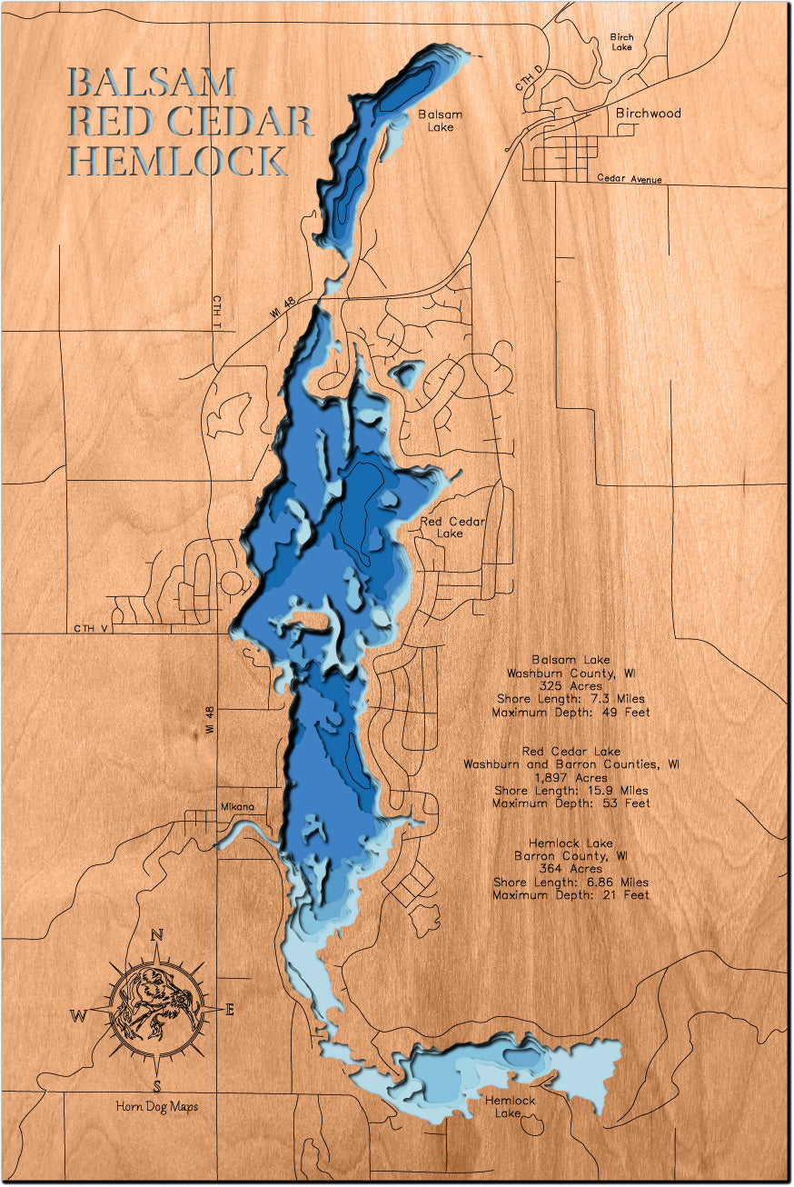 Balsam, Red Cedar, and Hemlock Lakes in Washburn and Barron Counties, WI